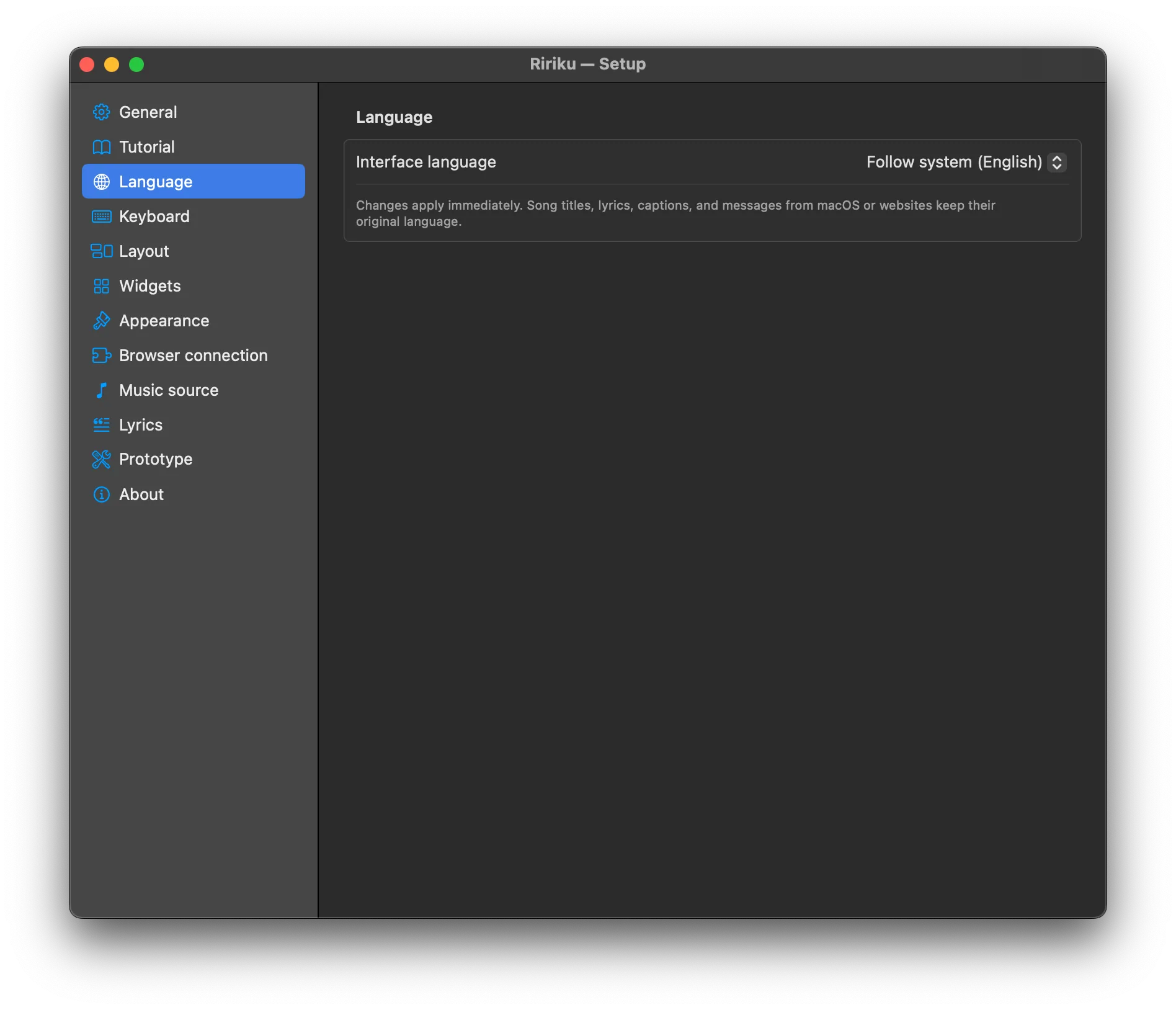 Setup → Language